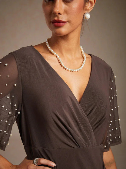 Elegant Formal Dress with Embellished Flutter Sleeves