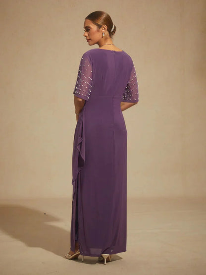 Elegant Formal Dress with Embellished Flutter Sleeves