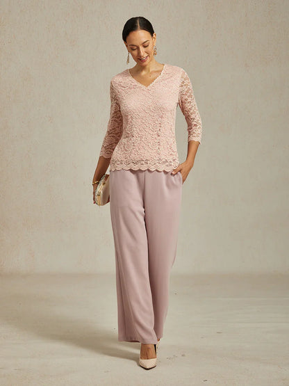 V-Neck Stretch Lace Top with Shimmery Details