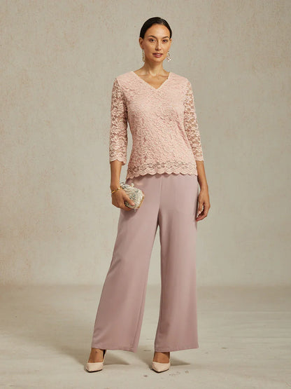 V-Neck Stretch Lace Top with Shimmery Details