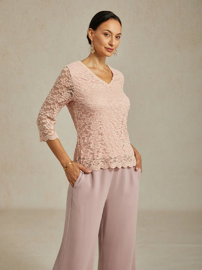 V-Neck Stretch Lace Top with Shimmery Details