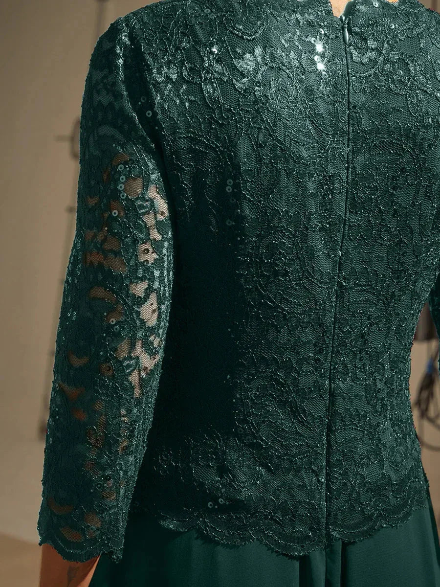 Elegant Lace and Chiffon Floor-Length Dress