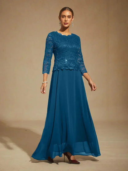 Elegant Lace and Chiffon Floor-Length Dress
