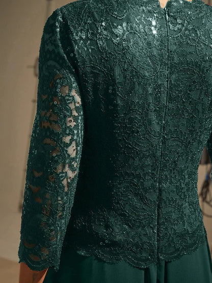 Elegant Lace and Chiffon Floor-Length Dress