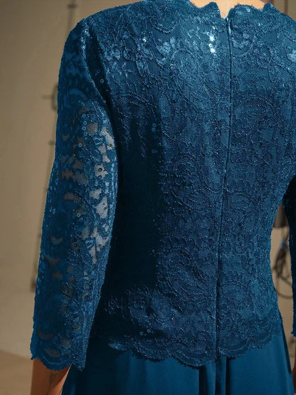 Elegant Lace and Chiffon Floor-Length Dress