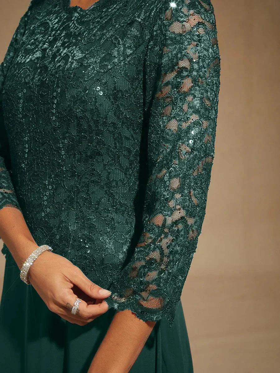 Elegant Lace and Chiffon Floor-Length Dress