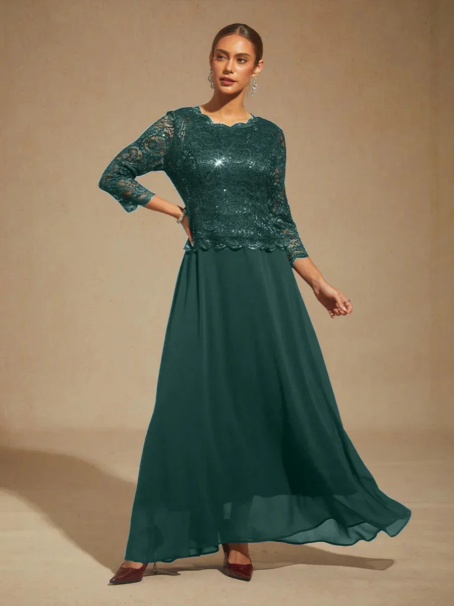 Elegant Lace and Chiffon Floor-Length Dress