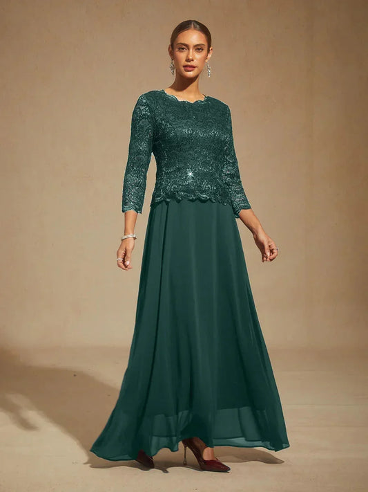 Elegant Lace and Chiffon Floor-Length Dress