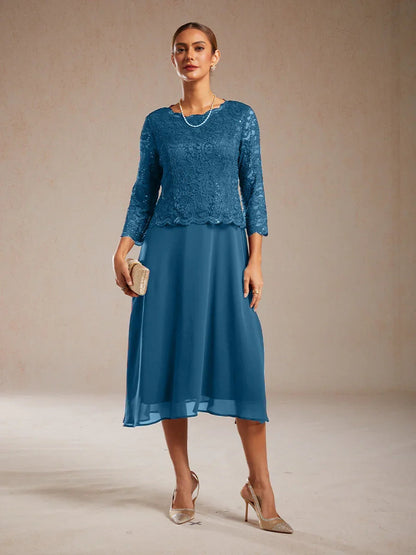 Elegant Lace and Chiffon Tea-Length Dress