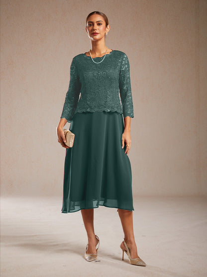 Elegant Lace and Chiffon Tea-Length Dress