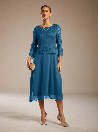 Elegantes knielanges Kleid aus Spitze und Chiffon