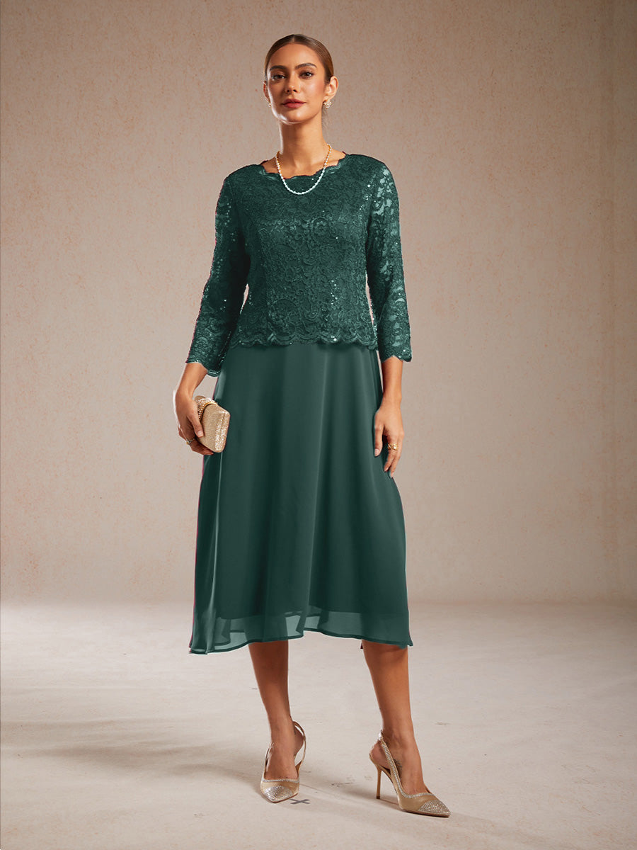Elegant Lace and Chiffon Tea-Length Dress