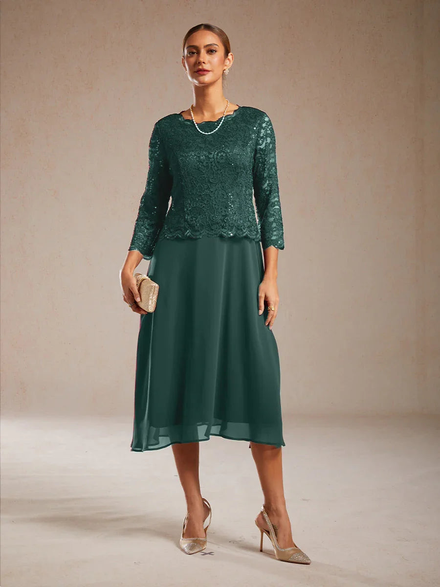 Elegant Lace and Chiffon Tea-Length Dress