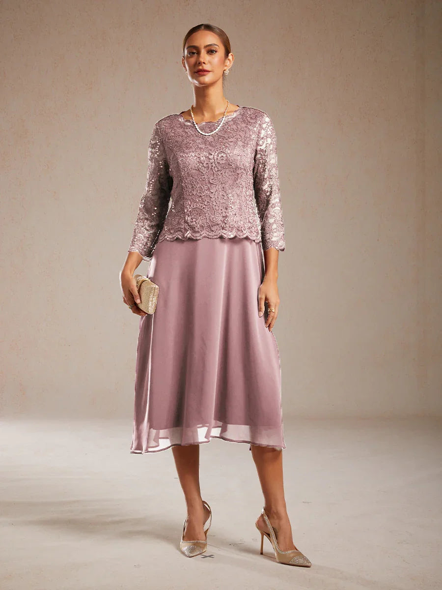 Elegantes knielanges Kleid aus Spitze und Chiffon