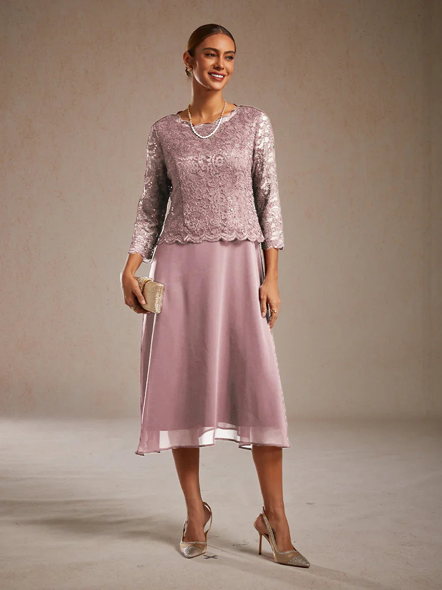 Elegantes knielanges Kleid aus Spitze und Chiffon