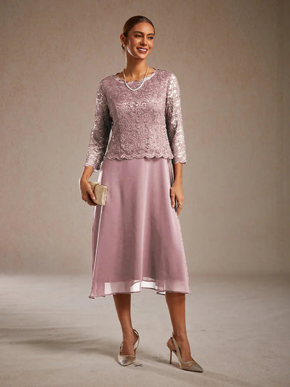 Elegantes knielanges Kleid aus Spitze und Chiffon