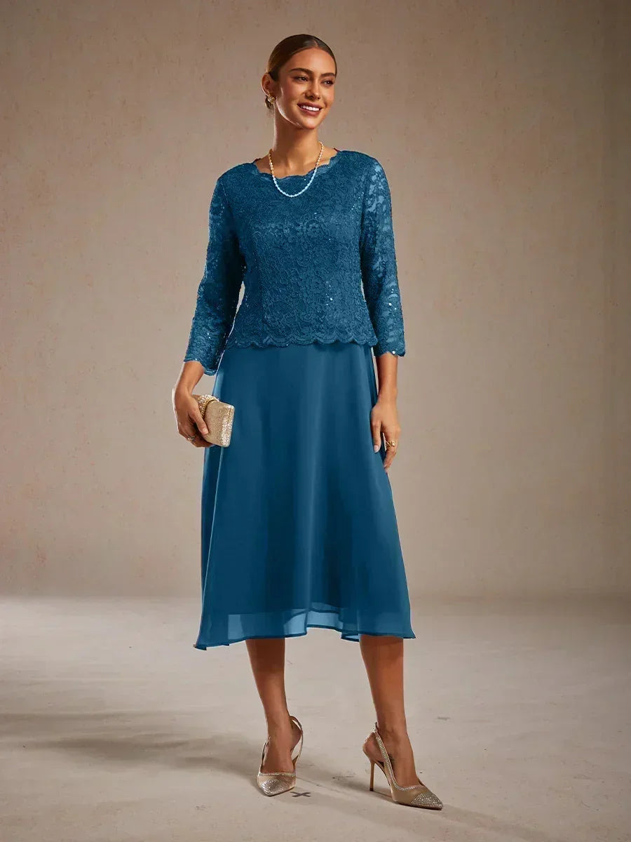 Elegantes knielanges Kleid aus Spitze und Chiffon