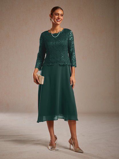 Elegant Lace and Chiffon Tea-Length Dress