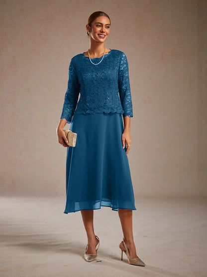 Elegant Lace and Chiffon Tea-Length Dress