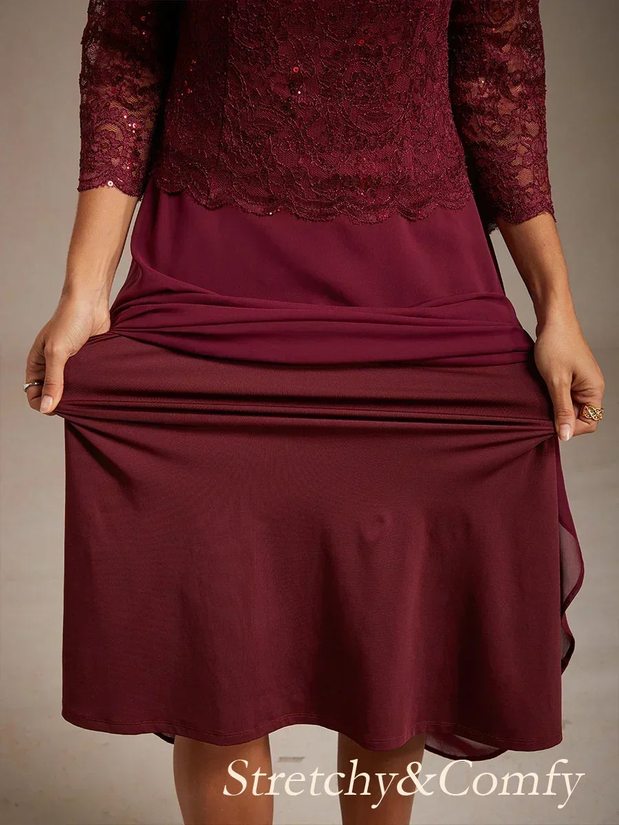 Elegantes knielanges Kleid aus Spitze und Chiffon