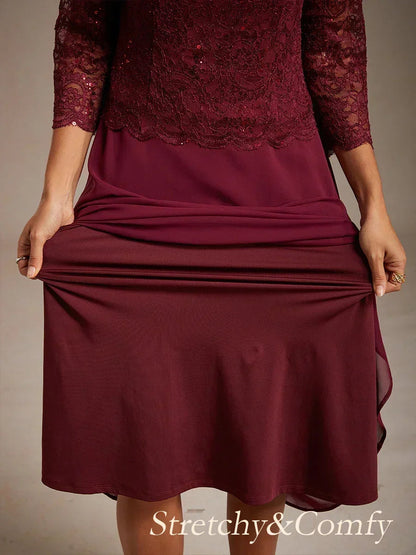 Elegantes knielanges Kleid aus Spitze und Chiffon