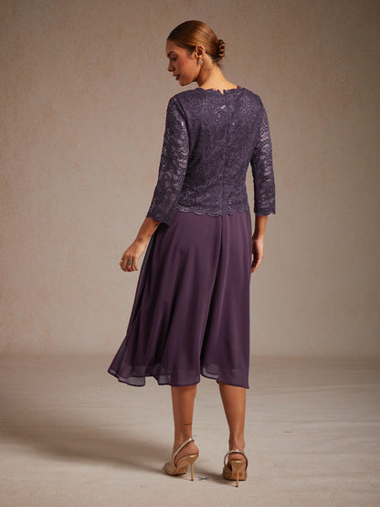 Elegant Lace and Chiffon Tea-Length Dress