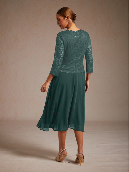 Elegant Lace and Chiffon Tea-Length Dress