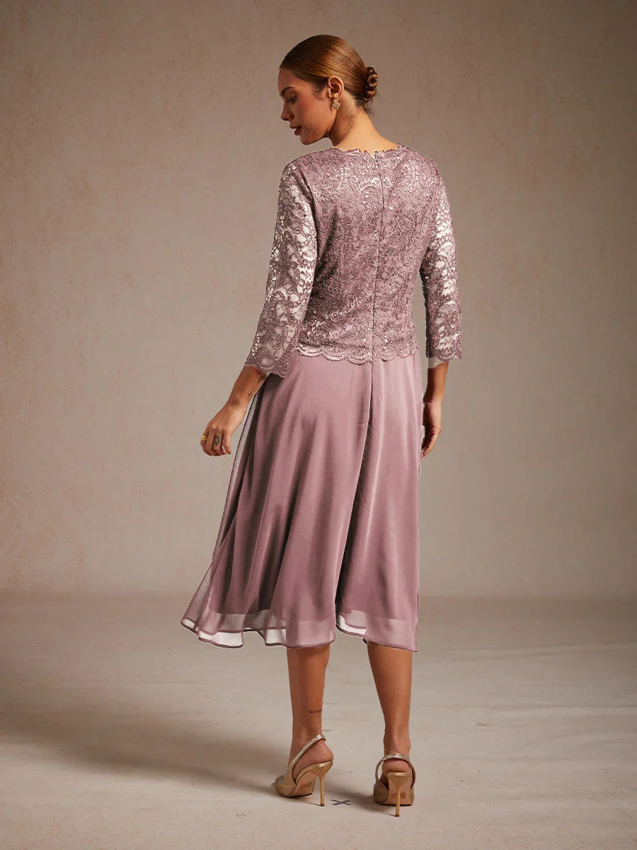 Elegantes knielanges Kleid aus Spitze und Chiffon