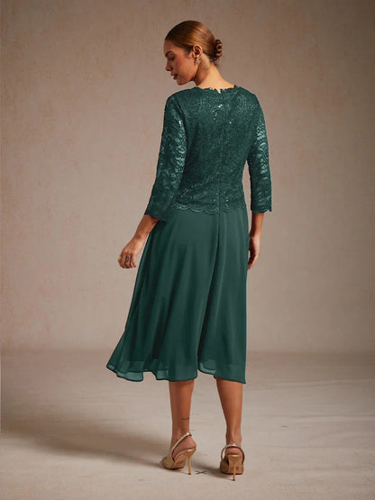 Elegantes knielanges Kleid aus Spitze und Chiffon