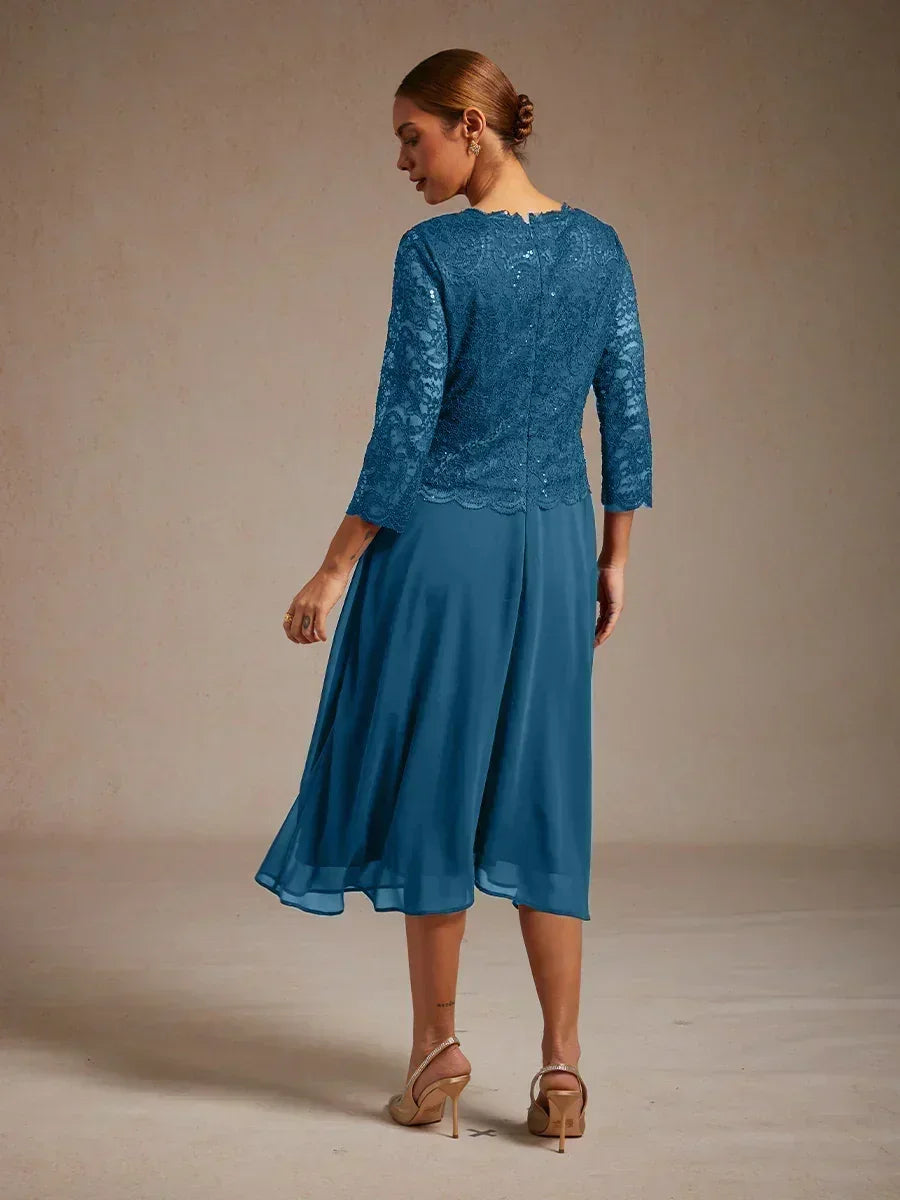 Elegantes knielanges Kleid aus Spitze und Chiffon