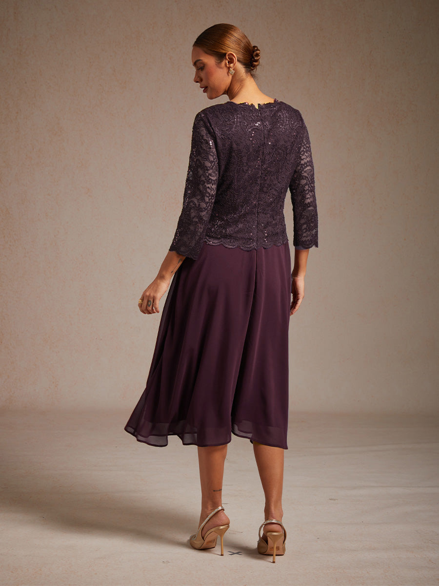 Elegant Lace and Chiffon Tea-Length Dress