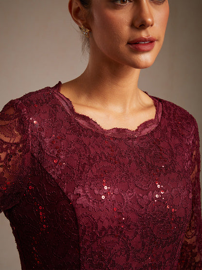 Elegant Lace and Chiffon Tea-Length Dress