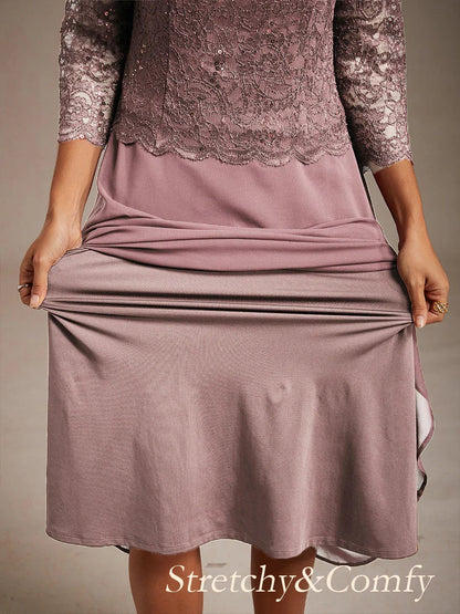 Elegantes knielanges Kleid aus Spitze und Chiffon