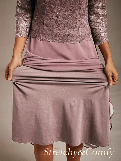 Elegant Lace and Chiffon Tea-Length Dress