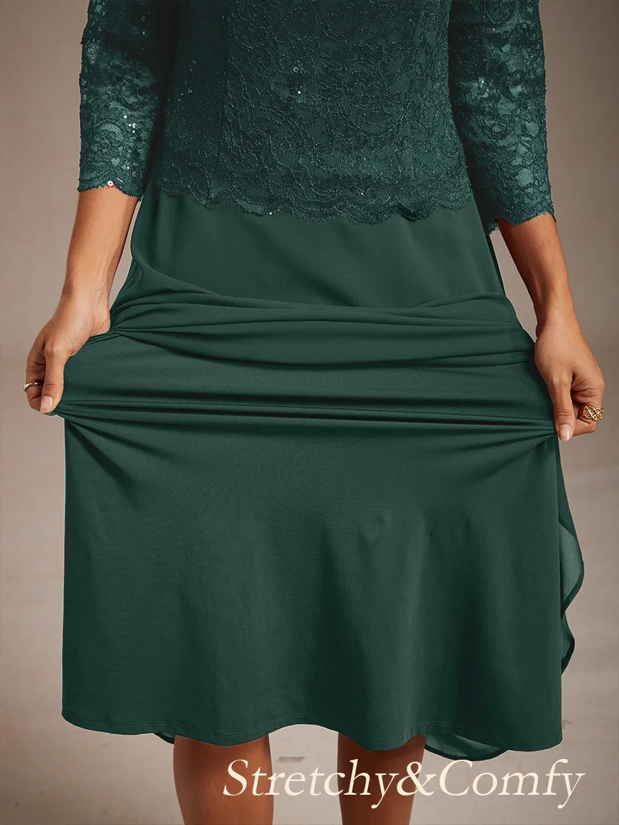 Elegantes knielanges Kleid aus Spitze und Chiffon