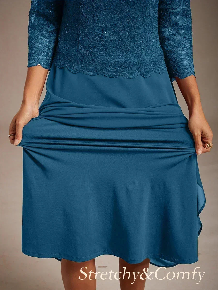 Elegantes knielanges Kleid aus Spitze und Chiffon