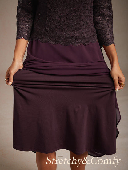 Elegant Lace and Chiffon Tea-Length Dress