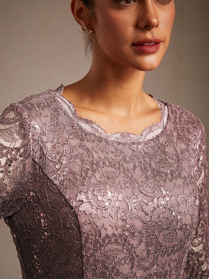 Elegant Lace and Chiffon Tea-Length Dress