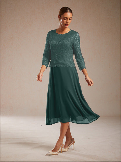 Elegant Lace and Chiffon Tea-Length Dress