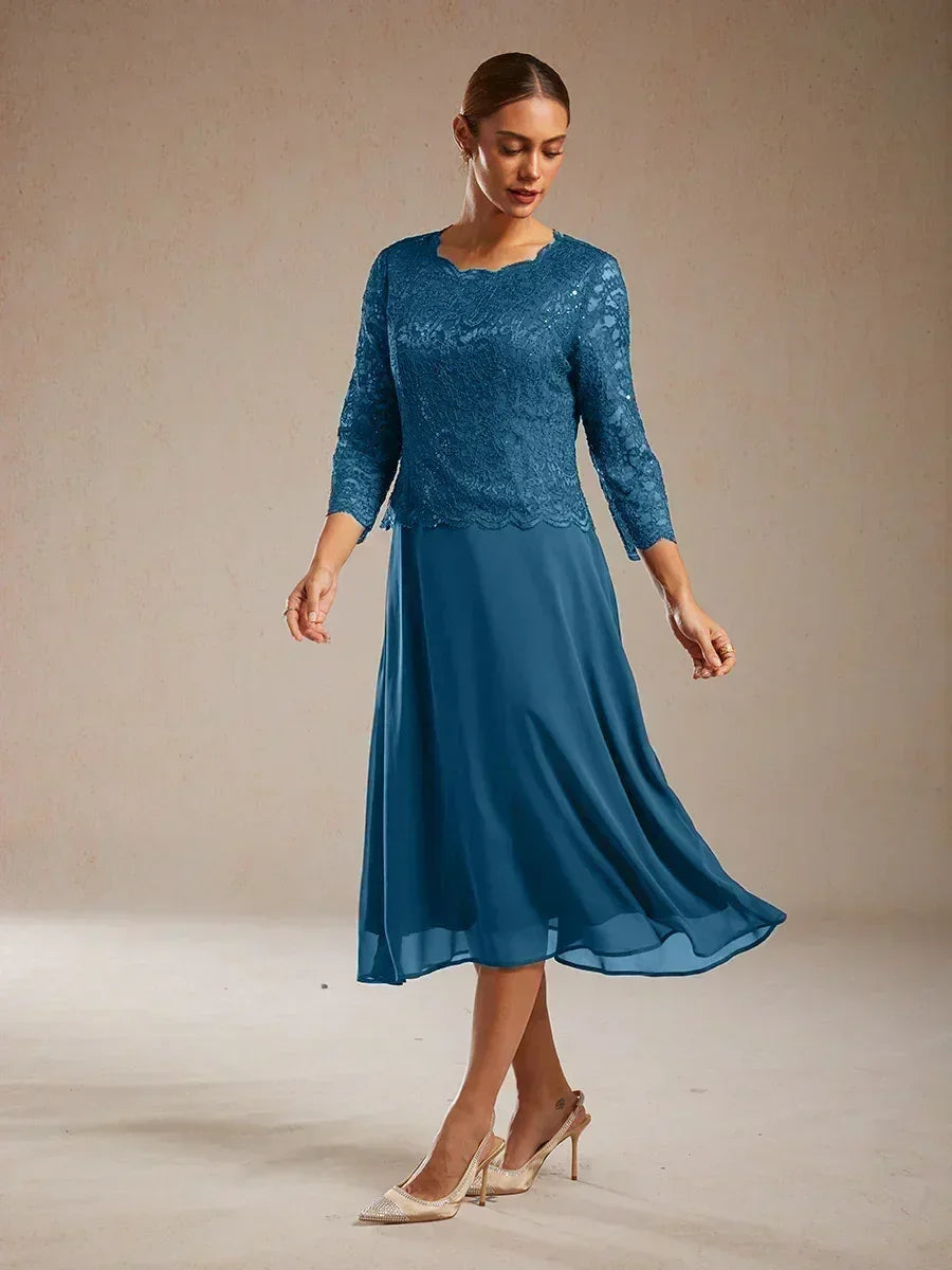 Elegantes knielanges Kleid aus Spitze und Chiffon