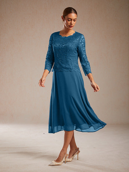 Elegant Lace and Chiffon Tea-Length Dress