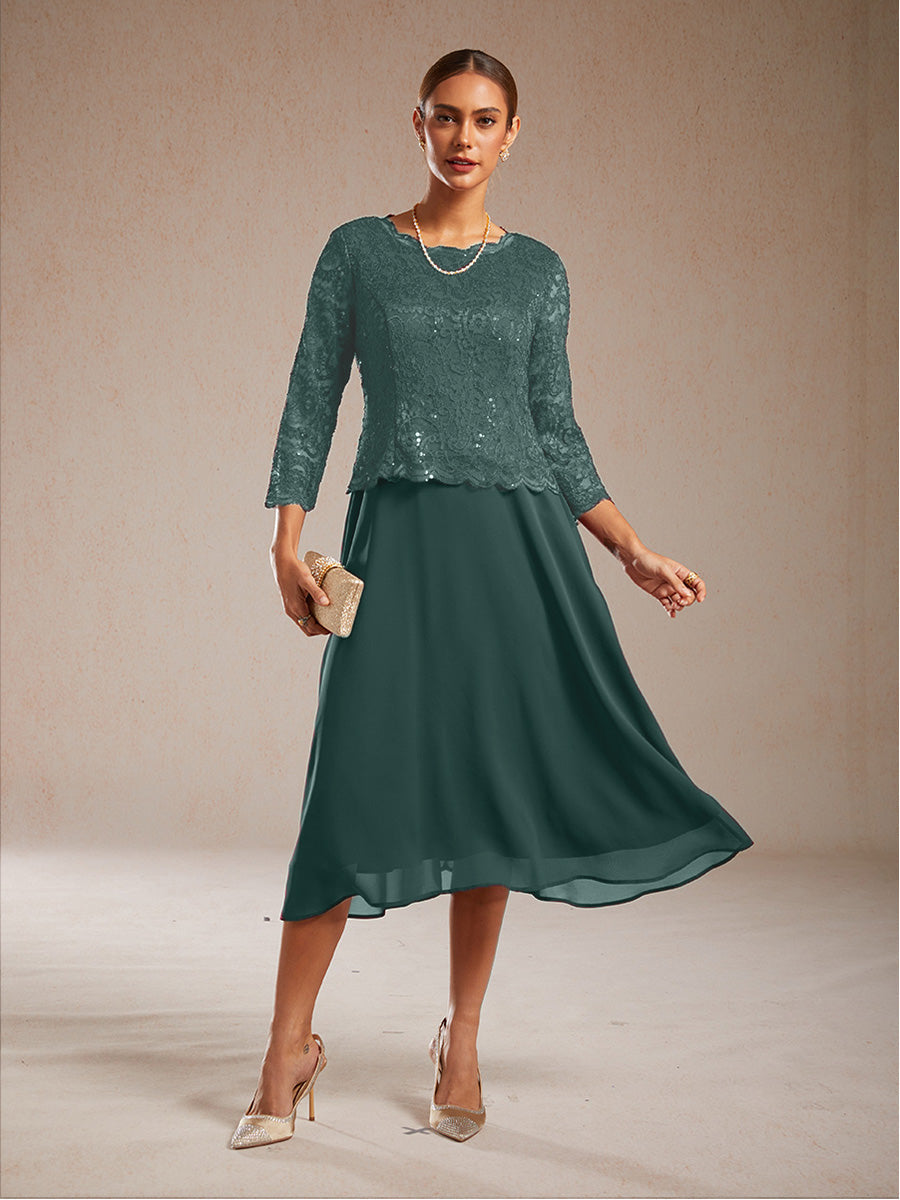 Elegant Lace and Chiffon Tea-Length Dress