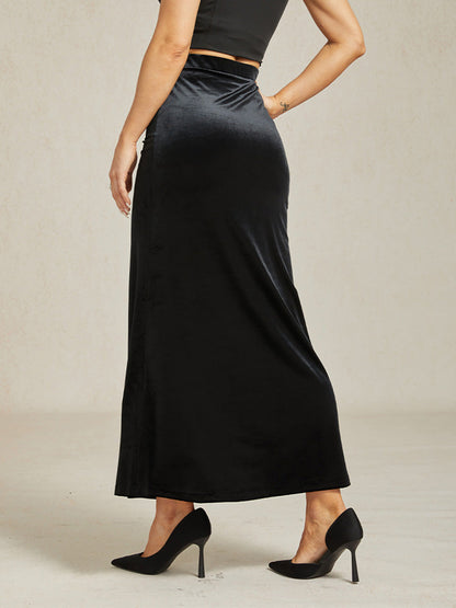Elegant Long Velvet A-Line Skirt