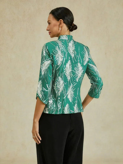 Elegant Mandarin Collar Sequin Twinset