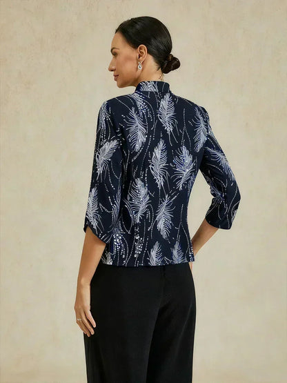 Elegant Twinset Met Mandarijnkraag En Pailletten