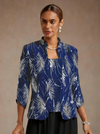 Elegant Twinset Met Mandarijnkraag En Pailletten