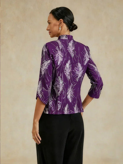 Elegant Mandarin Collar Sequin Twinset