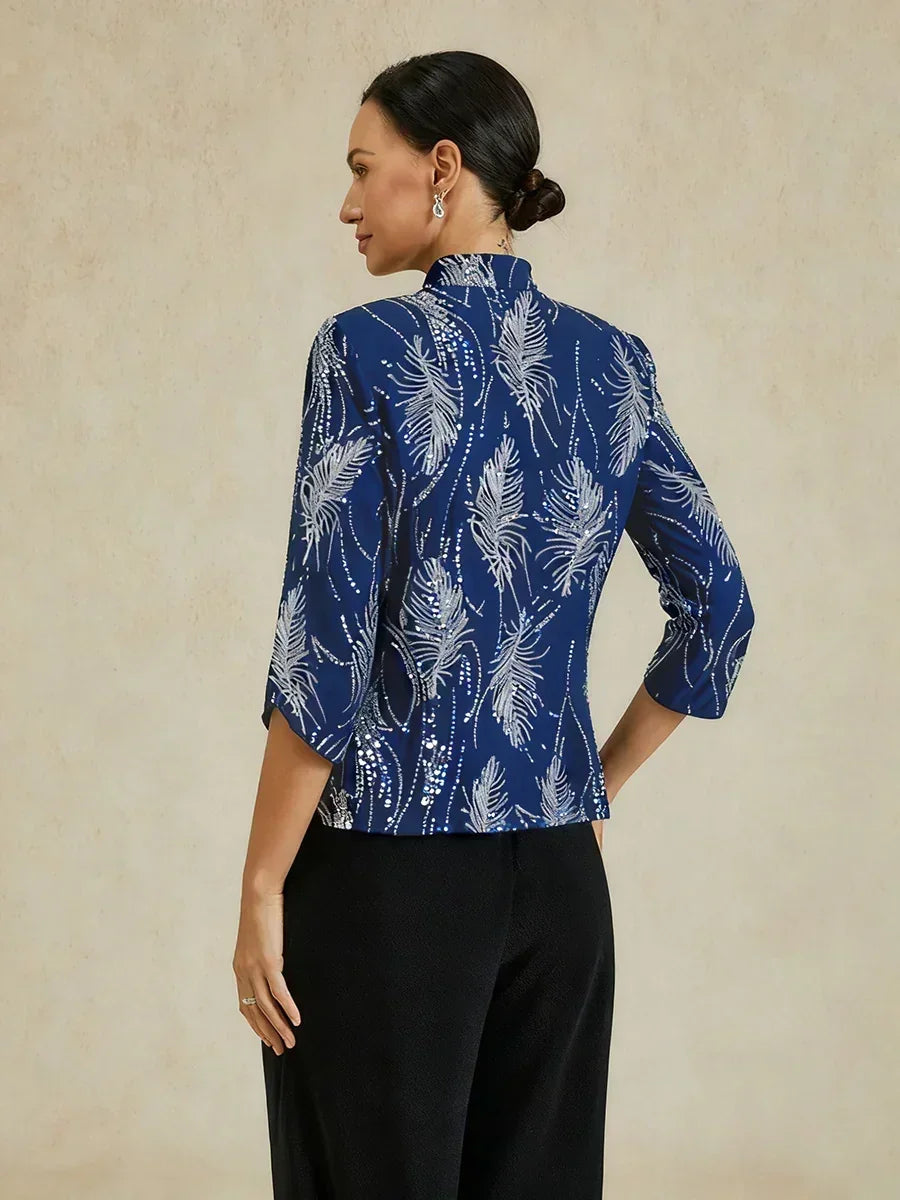 Elegant Mandarin Collar Sequin Twinset