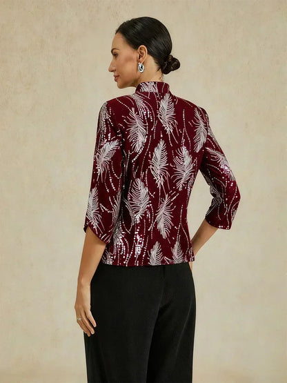 Elegant Twinset Met Mandarijnkraag En Pailletten