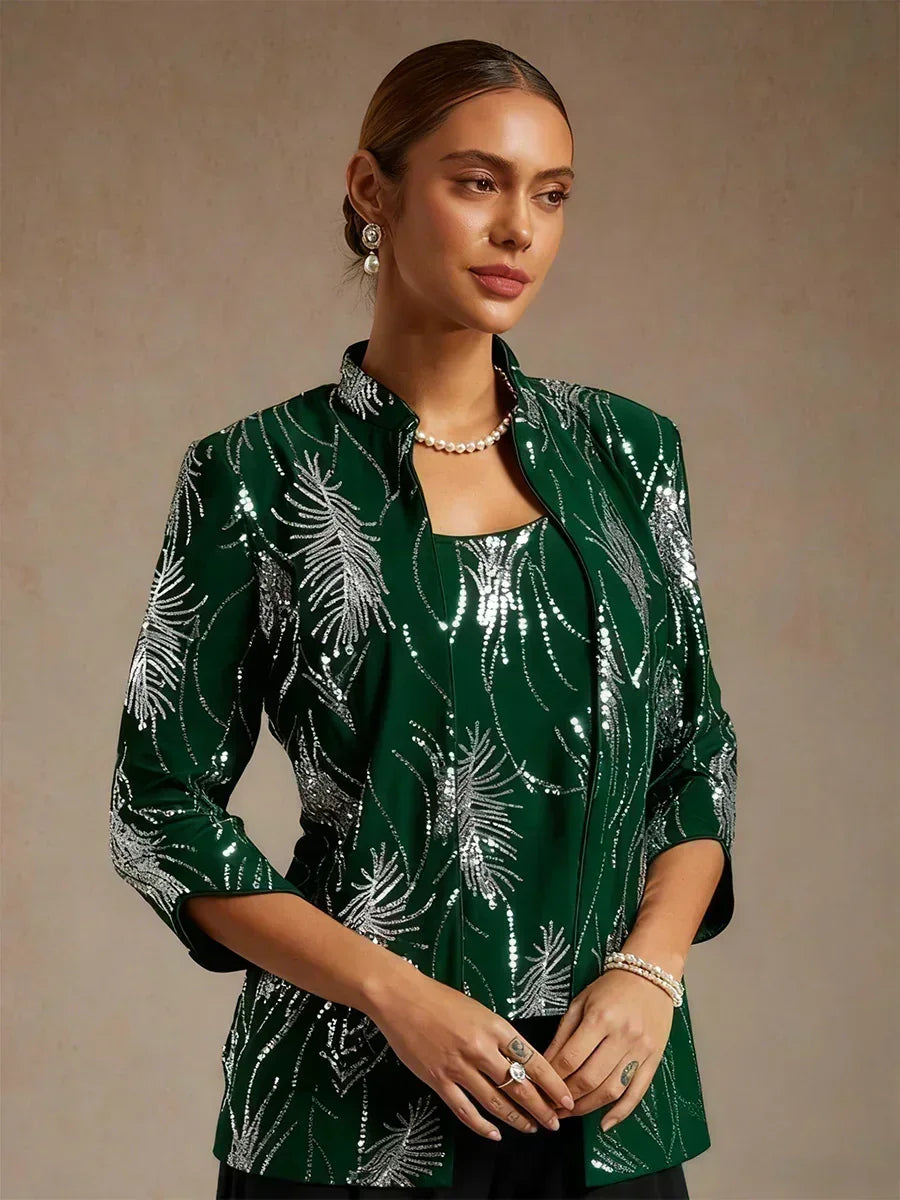 Elegant Twinset Met Mandarijnkraag En Pailletten